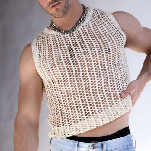 歐美春夏季新款性感男士背心寬松百搭個性休閒鏤空背心男
