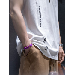 白色拼接無袖t恤背心男夏季寬松潮牌大碼坎肩短袖男生口袋半袖潮