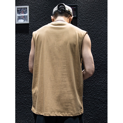 白色拼接無袖t恤背心男夏季寬松潮牌大碼坎肩短袖男生口袋半袖潮