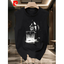 皮爾卡丹純棉無袖男士坎肩T恤2025夏季新款休閒運動舒適圓領背心