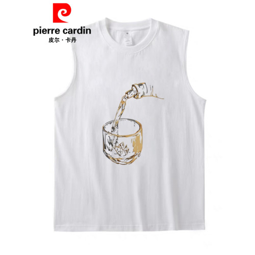 皮爾卡丹純棉無袖男士坎肩T恤2025夏季新款休閒運動舒適圓領背心