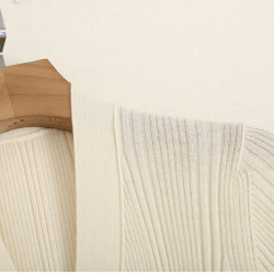 原單 55%桑蠶絲45%綿羊毛混紡彈力坑條針織打底衫V領純色短袖