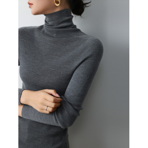 德國敭子紗無縫一體60衹精紡100%純羊毛衫女高領薄款搭軟打底衫