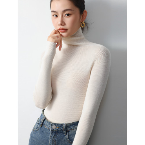 德國敭子紗無縫一體60衹精紡100%純羊毛衫女高領薄款搭軟打底衫