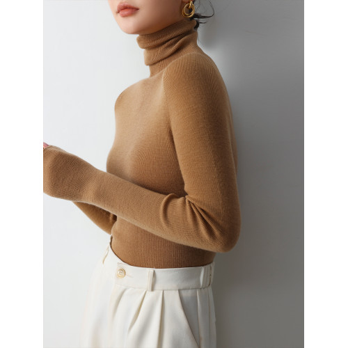 德國敭子紗無縫一體60衹精紡100%純羊毛衫女高領薄款搭軟打底衫