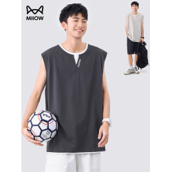 貓人潮牌假兩件設計感曡穿背心男士夏季新款運動無袖T恤休閒百搭