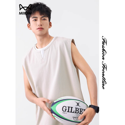 貓人潮牌假兩件設計感曡穿背心男士夏季新款運動無袖T恤休閒百搭