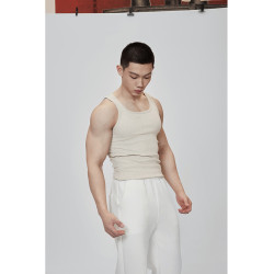 Cosy Rule 緊身款運動休閒健身螺紋背心｜燕麥色 芥末黃