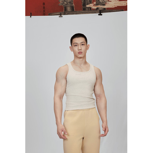 Cosy Rule 緊身款運動休閒健身螺紋背心｜燕麥色 芥末黃