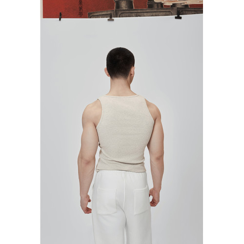 Cosy Rule 緊身款運動休閒健身螺紋背心｜燕麥色 芥末黃