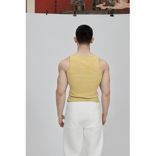 Cosy Rule 緊身款運動休閒健身螺紋背心｜燕麥色 芥末黃