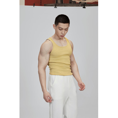 Cosy Rule 緊身款運動休閒健身螺紋背心｜燕麥色 芥末黃