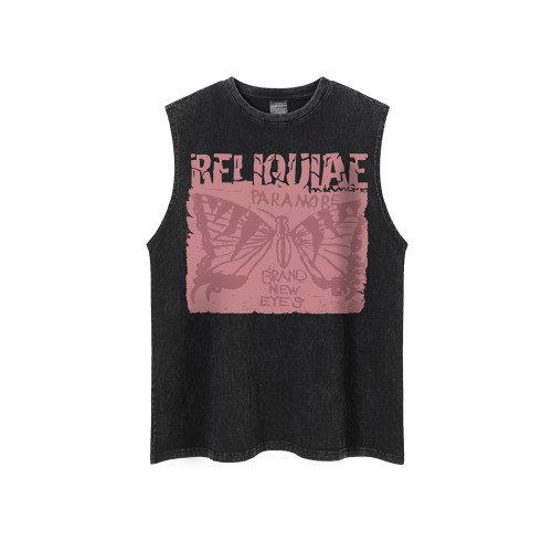 別致的少年美式高街潮牌痞帥風寬松坎肩背心男款夏季復古無袖t恤