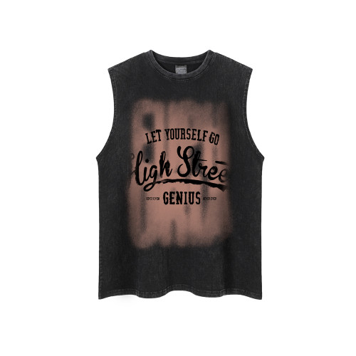 別致的少年美式高街潮牌痞帥風寬松坎肩背心男款夏季復古無袖t恤