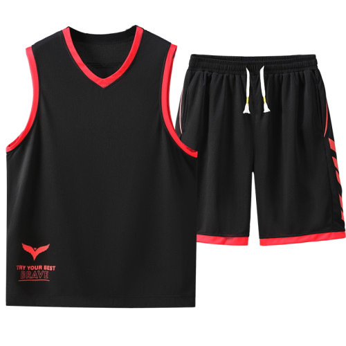 380斤加肥加大V領背心男籃球運動大碼涼爽速乾健身跑步休閒套裝