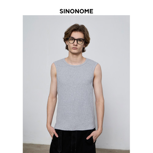 SINONOME 300G坑條螺紋彈力修身純棉打底背心 吸汗日常通勤純色