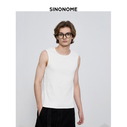 SINONOME 300G坑條螺紋彈力修身純棉打底背心 吸汗日常通勤純色