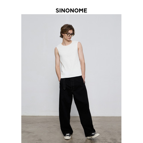 SINONOME 300G坑條螺紋彈力修身純棉打底背心 吸汗日常通勤純色