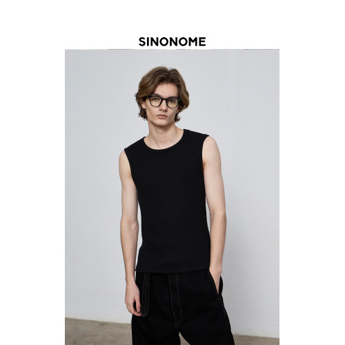 SINONOME 300G坑條螺紋彈力修身純棉打底背心 吸汗日常通勤純色