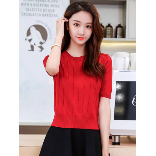 五分袖針織衫女修身秋季女裝2025新款短款上衣薄款中袖內搭打底衫