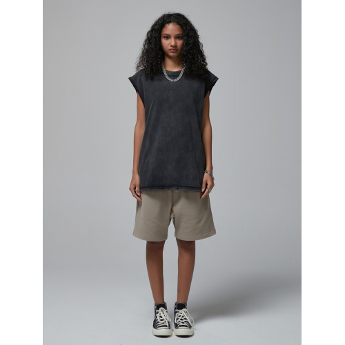 美式高街水洗做舊反穿散邊蠟染健身運動坎肩無袖T恤背心夏季男潮