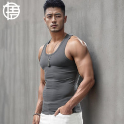 純棉工字背心男士運動健身緊身跨欄夏季健美訓練彈力二股筋汗衫