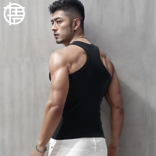 純棉工字背心男士運動健身緊身跨欄夏季健美訓練彈力二股筋汗衫