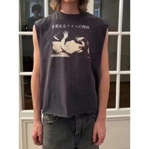 ERD憂鬱的富二代新款黑白圖像睡美人水洗磨棉背心無袖T恤男女潮