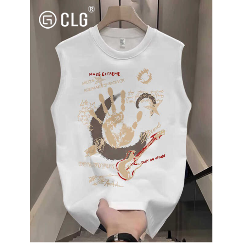 香港CLG潮牌純棉美式高街印花無袖T恤男夏季高級感寬松背心上衣服