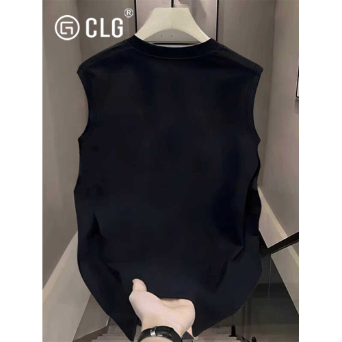 香港CLG潮牌純棉美式高街印花無袖T恤男夏季高級感寬松背心上衣服