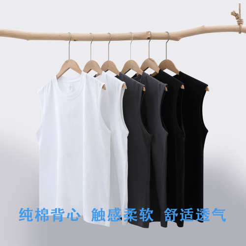 ins潮流美式字母鯊魚印花背心男夏款大碼簡約設計無袖t恤純棉220g