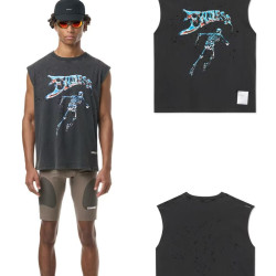 高街小衆美式潮牌SATISFY印花噴墨破洞做舊背心