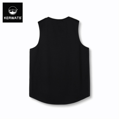 KERWATS夏季美式復古塗鴉圖案印花無袖T恤加肥加大純棉運動背心男