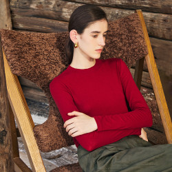 高克重可機洗100%精紡超細羊毛針織衫上衣女修身顯瘦圓領紅色毛衣