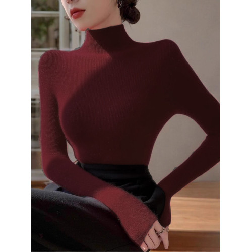 Basic House/百家好半高領針織打底衫女士秋季配大衣內搭長袖毛衣