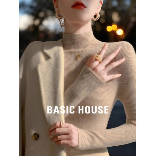 Basic House/百家好半高領針織打底衫女士秋季配大衣內搭長袖毛衣