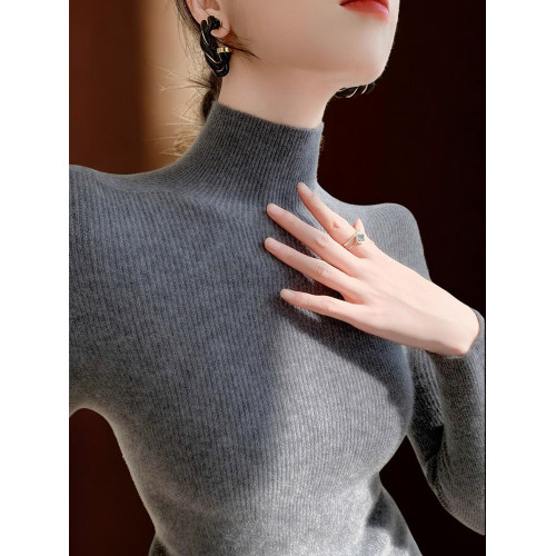 Basic House/百家好半高領針織打底衫女士秋季配大衣內搭長袖毛衣