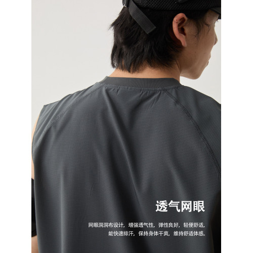 Vavu輕薄戶外透氣速乾網眼背心三針五線運動無袖T恤夏季圓領坎肩
