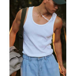 重磅硬漢美式純棉螺紋背心男打底汗衫修身無袖運動健身坎肩白色