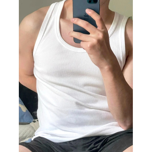 重磅硬漢美式純棉螺紋背心男打底汗衫修身無袖運動健身坎肩白色