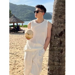 ins美式白色運動背心男無袖T恤健身夏季坎肩訓練性張力穿搭汗衫潮