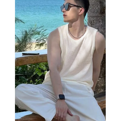 ins美式白色運動背心男無袖T恤健身夏季坎肩訓練性張力穿搭汗衫潮