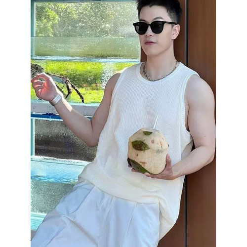 ins美式白色運動背心男無袖T恤健身夏季坎肩訓練性張力穿搭汗衫潮