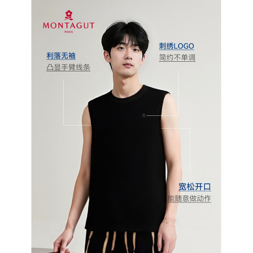 夢特嬌2025夏季新款背心男款薄款修身內穿長絨棉運動健身打底汗衫