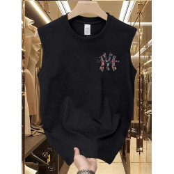 潮牌純棉背心男士無袖T恤2025新款夏季彩色印花坎肩圓領上衣男款