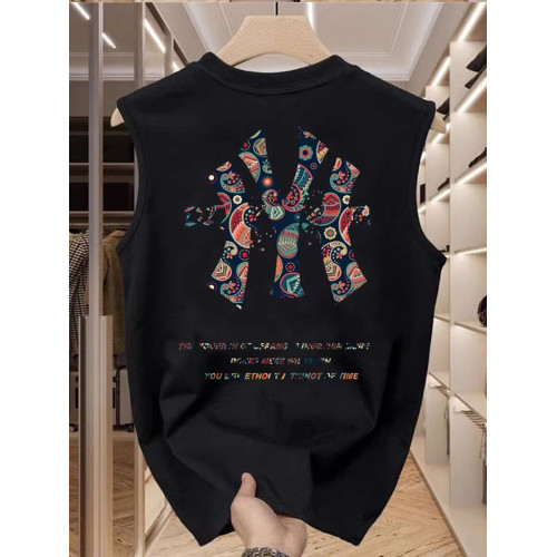 潮牌純棉背心男士無袖T恤2025新款夏季彩色印花坎肩圓領上衣男款