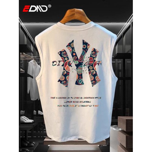 潮牌純棉背心男士無袖T恤2025新款夏季彩色印花坎肩圓領上衣男款