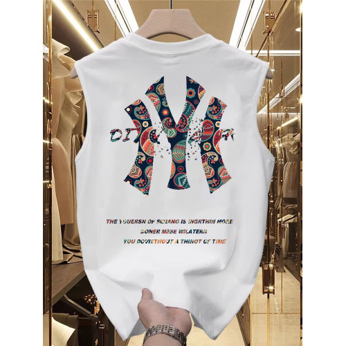 潮牌純棉背心男士無袖T恤2025新款夏季彩色印花坎肩圓領上衣男款