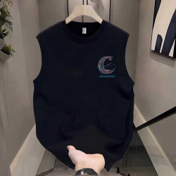 Ander Jurnal 美式重磅純棉無袖T恤男月亮圖案街頭寬松休閒背心男