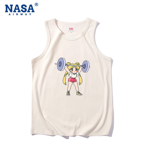 2025夏季新款女生卡通美少女運動健身純棉無袖背心青少年寬松上衣